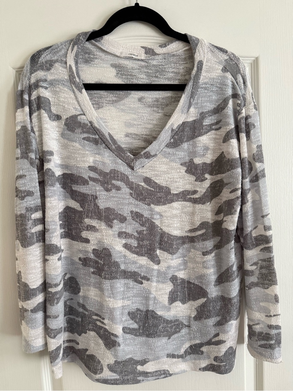 Cherish Neutral Camo V-Neck Knit Top